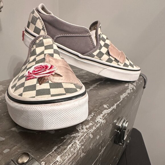 Vans Grey Asher Classic Checkerboard Slip-Ons - Size 7.5 - Picture 1 of 6